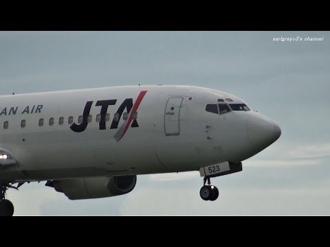 石垣空港 迫力の着陸＆逆噴射！ JTA Boeing 737-400 JA8523 2011.10.21
