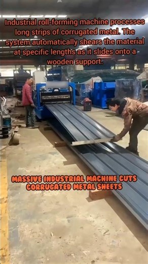 Massive Industrial Machine Cuts Corrugated Metal Sheets