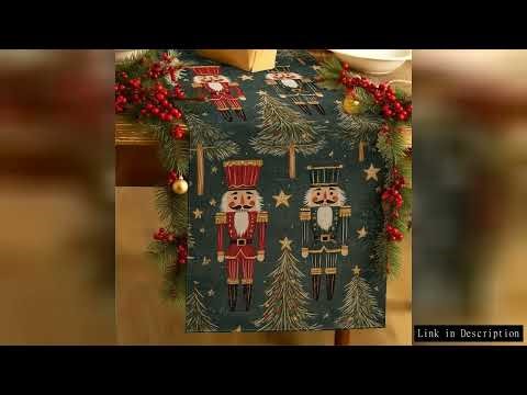 1pc Christmas Table Runner - Nutcracker Soldier Design with Red and Golden Decorations, Easy-to-Clea