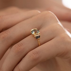 Fire and Ice Sapphire Engagement Ring with Black Diamonds