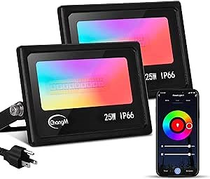 LED Flood Light Smart RGB 25W Outdoor Color Changing 200W Equivalent, WiFi Floodlights RGB APP Control, IP66 Waterproof, Timing, 2700K-5700K &16 Million Colors for Christmas Garden Stage Lighting