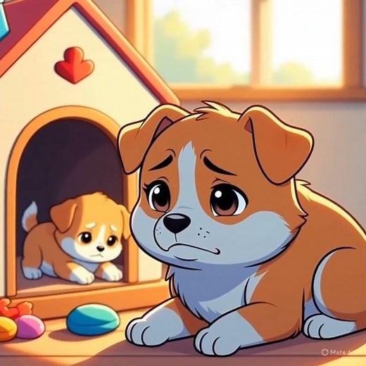 A small dog cries alone, his shining tears creating an emotional and viral cartoon moment.#viral