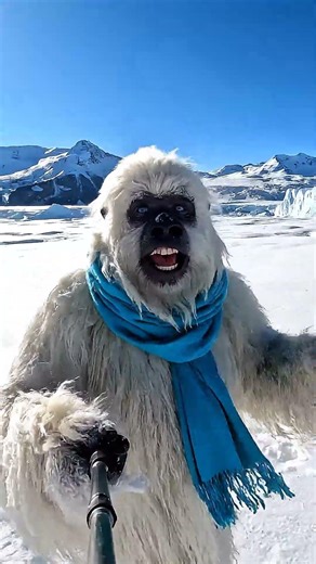 Yeti vlogs his icy trek, narrating with wild gestures and snow puns #mountainlife #viral #funny