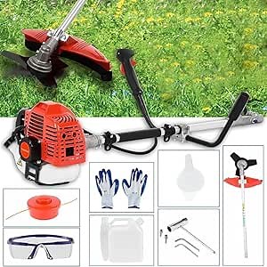 52cc Gas Powered Weed Eater 2-Stroke Backpack Weed Eater 2 in 1 String Trimmer with Trimmer Line17 Cutting Brush Cutte with Metal Telescopic, Lawn Edger Lawn Tool for Grass and Bush (Orange)