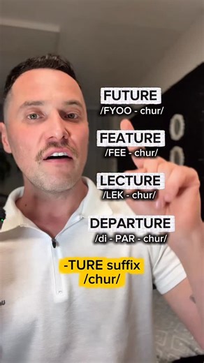 The -TURE suffix is always pronounced the same way: chur 🇺🇸 Practice and improve your English on Airlearn (get it on your App Store) 🚀 … #english #ingles #learn #learnenglish #speakenglish | Profe Raff
