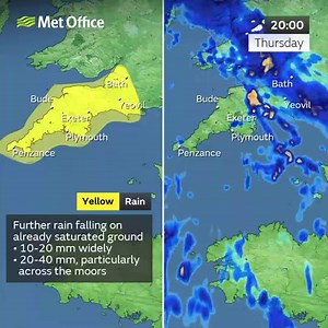 Further heavy rain is expected this week and may lead to additional flooding and transport disruption. A yellow weather warning is in place across Cornwall from 12pm until 11.59pm on Thursday, January 29. Flooding is possible due to already saturated ground. Check whether your property could be at risk and, if so, consider preparing a flood plan and an emergency flood kit. | Cornwall Council
