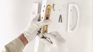 Sliding Patio Door Handle Set with Mortise Lock and Key Cylinder Face Plate and Keeper, Replacement Handle Lock Set Fits Patio Thickness from 1-1/2" to 1-3/4", 3-15/16" Screw Hole Spacing (with Key)