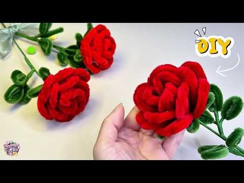 How to Make a Beautiful Rose with Pipe Cleaner🌹Easy and Tutorial Pipe Cleaner Craft #diy #tutorial