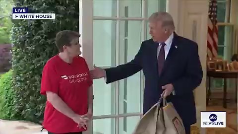 President Trump appeared to accept a McDonald's order from a "Doordash Grandma" before addressing the media at the White House.