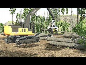 Hitachi With Axis Forestry Rebel Processor Head - Outside View - FDR Logging Farming Simulator