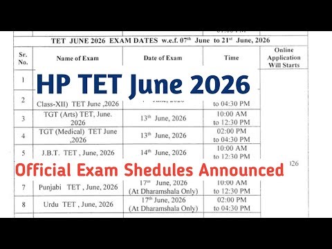HP TET June 2026 Official Notification Out for Exam Shedules | June Online Application submission