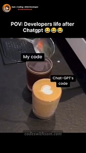 Sam🙋🏻 | Coding | Ai | Tech on Instagram: "My Programming Skill with Chatgpt 😅😆 . . visit our website link in bio:- www.codeswithsam.com Credit:- respective owners Visit our link in bio ☺️ Did you like it? Let me know in the comments below 🔥 Make sure to drop a like ❤️, save it for later ✅ and share it with your friends ❤️ 👉Follow for more: @codeswithsam ✨ For more related projects and blogs visit Turn on the Post Notifications for Daily Updates 🔔 Thanks! Tags:- #developer #html5 #csstrick