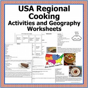 USA Regional Cooking Activities and Geography Worksheets-Pies Across America