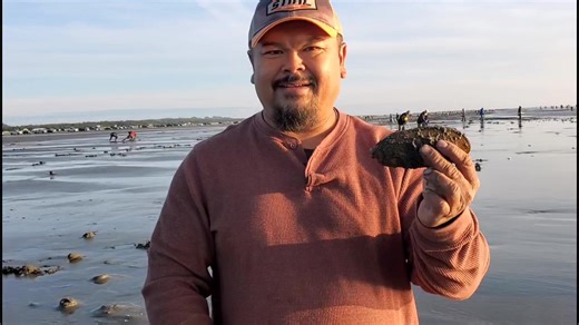 Digging Razor clam how to find them #razorclams #beach #fyp #dad #dadsoftiktok