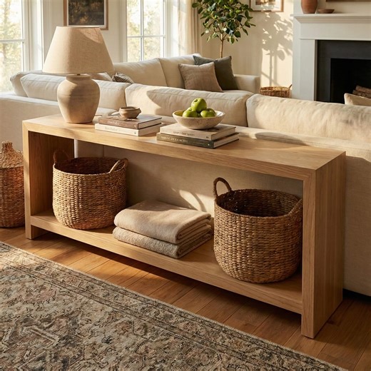 Two-Tier Solid Oak Console Table
