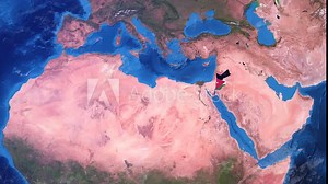 Jordan: 3D Animation of Earth Zooming into Arab Nation Jordan with its border highlighted with its National Flag in 4K