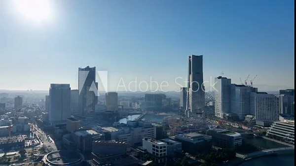 都市、空撮、ドローン、青空、展望、社会、高層ビル、旅行、観光、日本、都会、ビル、ビル群、俯瞰、パノラマ、ハイアングル、鳥瞰図、風景、景観、景色、上から見た、見下ろす、現代、不動産、ゼネコン、デベロッパー、建設、建築、町並み、街、行政、公共、自然、環境、建物、太陽、日光、湾岸、時代、ビジネス、産業、ランドマーク、晴れ、タワー、コピースペース、マンション、住宅、施設、観光地