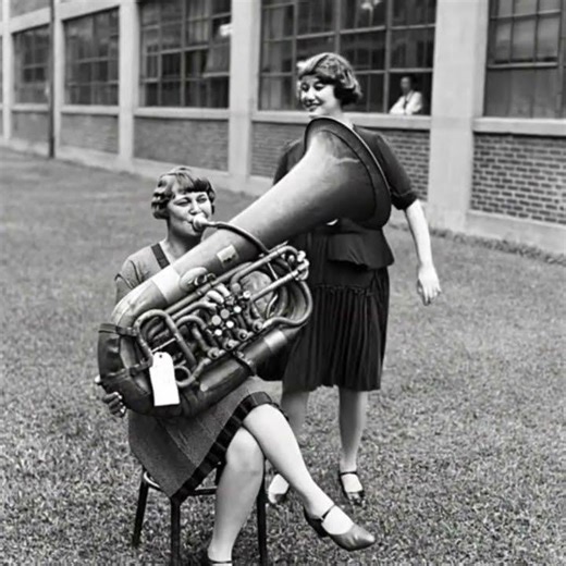 A tuba performance in the courtyard of a 1920s female student dormitory