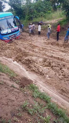 Blue Bus Stuck in Mud: Community Efforts to Rescue