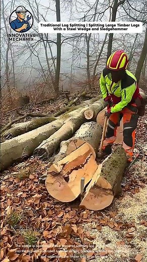 Traditional Log Splitting | Splitting Large Timber Logs With a Steel Wedge and Sledgehammer