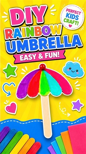 DIY Rainbow Umbrella Craft ☂️ Easy Popsicle Stick Craft for Kids #Kids #Crafts #DIY #Fun