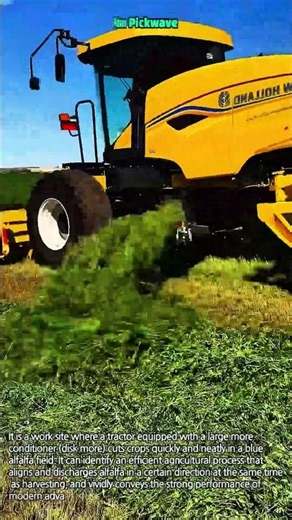 Large tractor more harvesting work that cuts wide alfalfa fields at once #worker #process #tractor