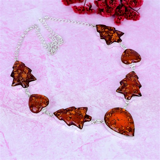 Beautiful Amber Necklace in 925 Sterling Silver | Handmade Gemstone Pendant | Amber Stone Jewelry | Gift for Christmas - Etsy