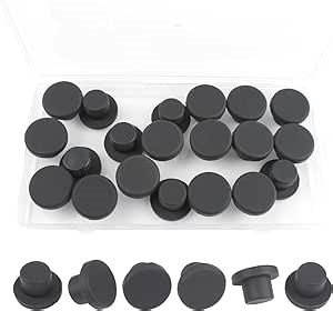 20 Pcs 1/2 In/13 mm Silicone Rubber Plug for Round Holes, Waterproof T Type Rubber Stoppers, Soft Flexible Bottle Seal Button Plugs Tube Pipe End Caps Inserts Bathtub Jet Covers, Black