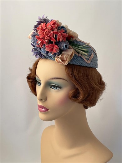 Ladies Vintage Hat, 1940s Hat, 1940s Floral Hat, Easter Hat, Vintage Easter Hat, Shorlon Hat, 1940s Spring Hat, High Tea Hat, 1940s Wedding - Etsy