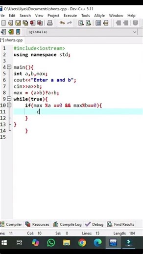 FINDING LCM OF TWO NUMBERS #shorts #coding #cprogramming