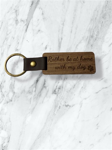 Wooden Dog Lover Keyring – Engraved Message, Leather Strap, Dog Paw Print - Etsy
