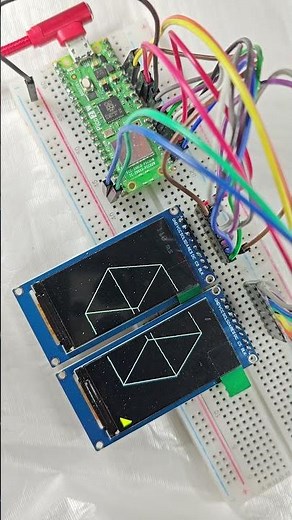Display a floating cube across two LCD, in one canvas.