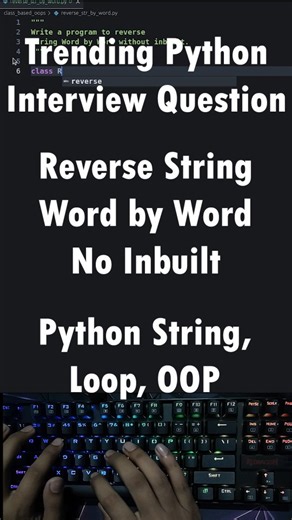 CodesWithAlok on Instagram: "⚡ Trending Python Interview Question 🔥📈 🚀 Can you solve this in 1 minute? 👉 Python ➡️ code➡️ string ➡️ reverse string ➡️ output 🧠 Question: Python program to reverse string word by word. 📥 Input - 'Hello World' 📤 Output - 'World Hello' 🌙 Mid-night Coding Vibes 😁🔥 🎧 FEEL THE SOUND ❤️❤️❤️ ✨ Powerful Concepts Used: ✔️ string ✔️ loop/oop ✔️ Clean & reusable logic ♻️ Reusable Logic Because good code should be elegant & efficient 💡 📌 Use Cases: ⚙️ Backend Deve
