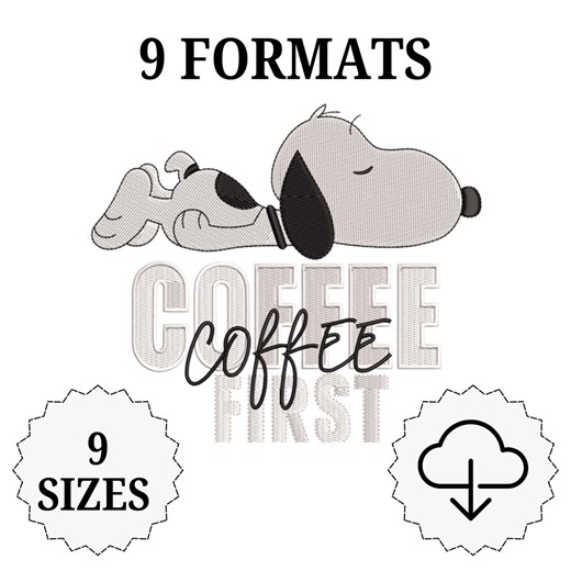 Coffee First Snoopy Embroidery Design | 9 Sizes (digital Download) - Etsy