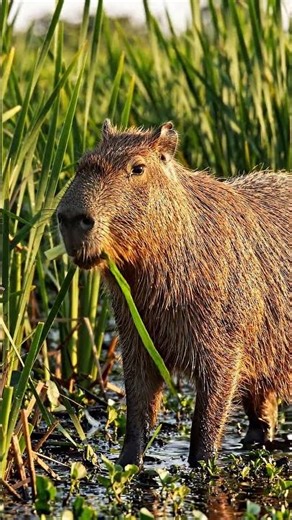capybara moves forward steadily chewing while#predator #wildlifeentertainment#amazonrainforest