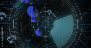 Rotating elements and data processing on radar screen, creating animation