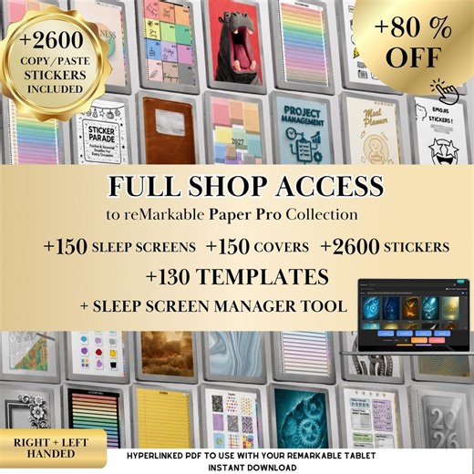 Full Shop Access Templates for Remarkable Paper Pro and Remarkable 2 | 130  Planners, 150  Covers, 2600  Stickers, 150  Sleep Screens & More - Etsy