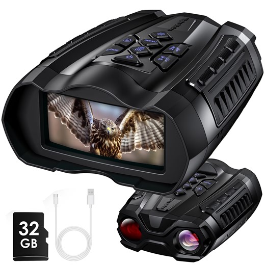 WARMTUYO Night Vision Goggles, 10X Digital Zoom, 9 Level Infrared Hunting Binoculars for Adults, 3.5" HD Display High Powerful Digital Binoculars, with 32GB TF Card - Black