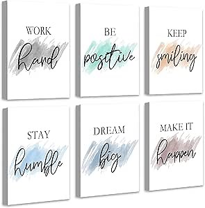Drsoum Motivational Wall Decor Inspirational Office Wall Art Quotes 12” x16” Framed Wall Art for Living Room Encouraging Canvas Posters for Office Bedroom Sayings - Set of 6 PCS Framed