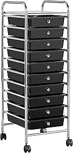 Yaheetech Rolling Cart Organizer Plastic Trolley with 10 Storage Drawers Utility Cart on Wheels Art Craft Organizer Ample Storage Space, Black
