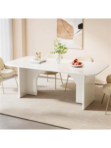 Modern Dining Table For 4-6 People, 63" Large Rectangle Kitchen Table With Arch Design Legs, Cream White Dinner Table Kitchen & Dining Room Decor Home Furniture, White | SHEIN