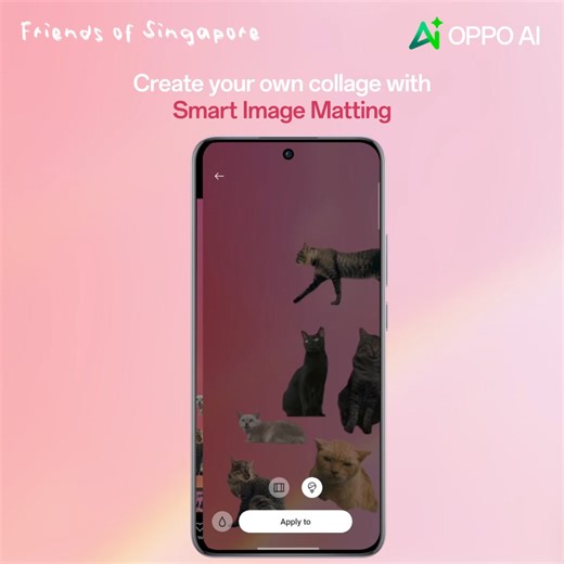 1.8K views | 朗 Create your own collages with the Smart Image Matting 2.0 Function on the #OPPOReno12Series! Quickly cut out people and pets from photos then add emojis, stickers, backgrounds and more, all without leaving the app. Now, you can create greeting cards, wallpapers and more in an instant! Learn More: https://bit.ly/3L3plWR #FriendsofSingapore #ShotonOPPO | OPPO | Facebook