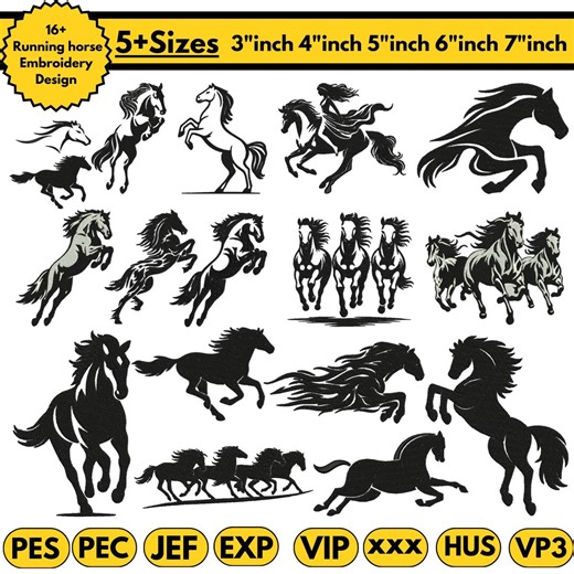 Running Horses Machine Embroidery Designs Western Stitch Pattern Cowboy Horses Embroidery Western Style Embroidery Pes File 5 sizes Download - Etsy