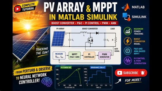 MATLAB Simulink PV Array MPPT Tutorial | Boost Converter, P O Algorithm, PI Controller | Mohammad khalil