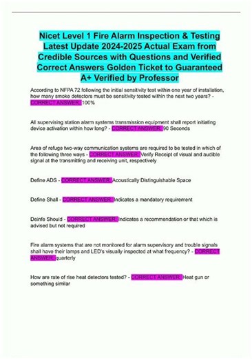 Nicet Level 1 Fire Alarm Inspection Testing Latest Update 20242025 Actual Exam from Credible Source
