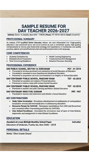 How to Write a Winning DAV School Teacher CV: PRT, TGT & PGT Format