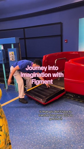 Have you met Figment in Epcot at Disney World yet? Let us know in the comments! We can all comfortably ride Journey into the Imagination with Figment in Epcot and we range in sizes 2x-5x! #disneyworld #disney100 #figment #plussize