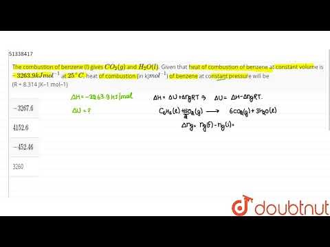 The combustion of benzene (l) gives `CO_(2)(g)` and `H_(2)O(l)`
