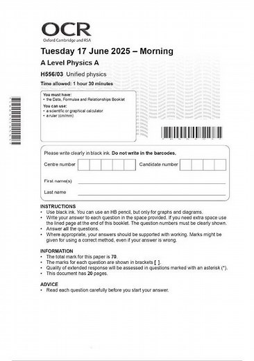 OCR A-LEVEL MAY 2025 PHYSICS A PAPER 3 QUESTION PAPER AND MARK SCHEME #uk #study #exampreparation