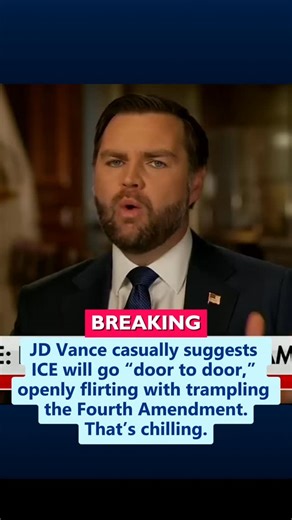 BREAKING: JD Vance casually suggests ICE will go “door to door,” openly flirting with trampling the Fourth Amendment. That’s chilling. Follow @reallyamericanmedia for more. | Really American